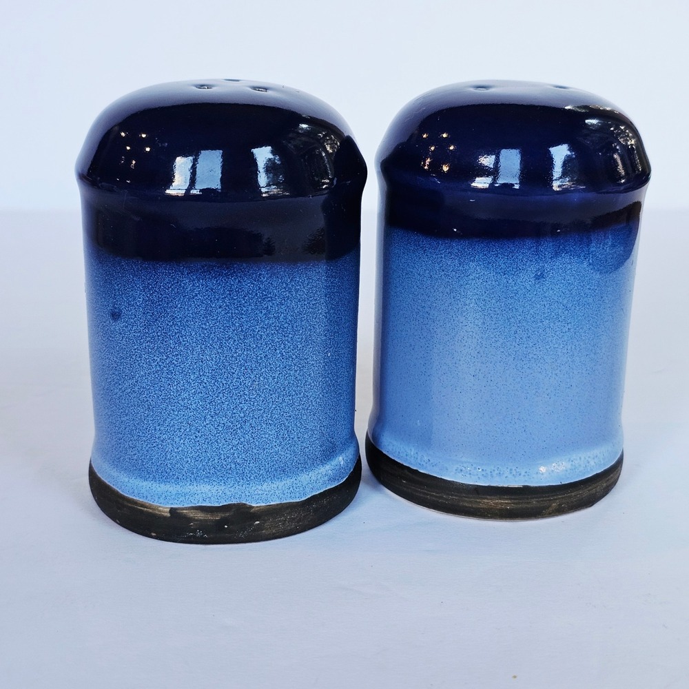 Vintage Blue Ombre Ceramic Salt and Pepper Shakers Set Mid Century Modern Decor